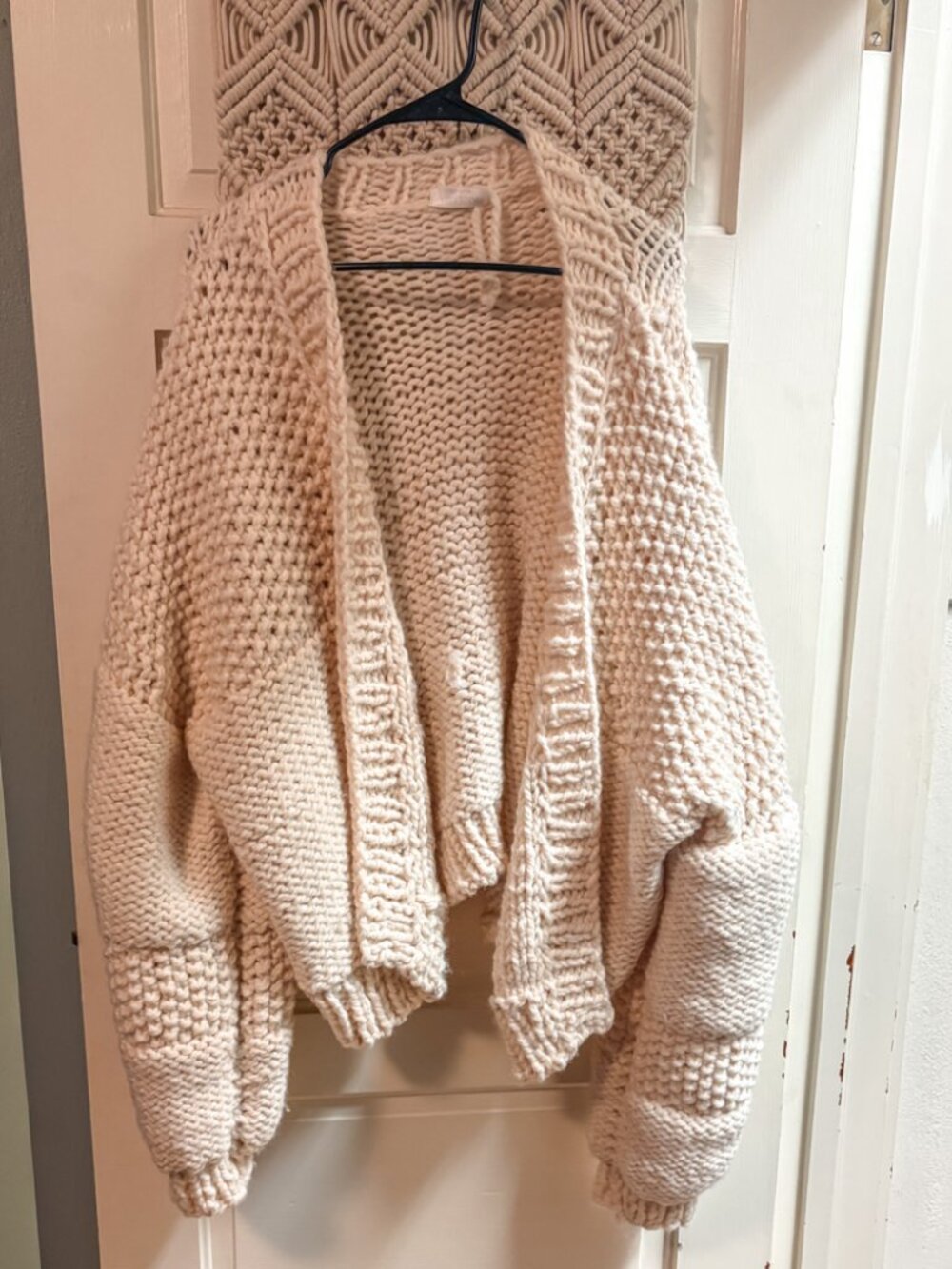 Off-White Chunky Knit Cardigan - Hand Knitted